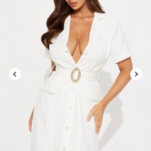 Fashion Nova Ethel Belted Shirt Midi Dress - White